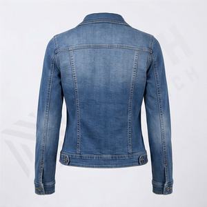 Chaqueta Vaquera Entallada para Mujer, Color Desteñido Personalizado, Tela Elástica, Detalles de Costura Elegantes, Atuendos Casuales, Moda Moderna - Product Image 2