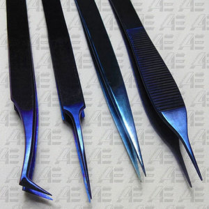 Ensemble de 3 pinces à cils en titane bleu, finition miroir, pointes lisses, courbées, précision professionnelle, acier inoxydable - Product Image 4