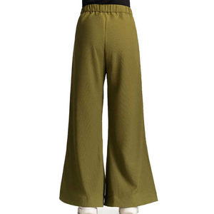 Women High Waist Wide Leg <b>Pants</b> Solid Color Elastic Waist Full Length Crepe Casual Autumn Loose Fit Breathable Woven Fabric - Product Image 2