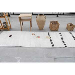 พรมวินเทจขนาด 2.6x9.7 ฟุต พรมตุรกี พรมขนสัตว์ลายจุดสีขาว - Product Image 3