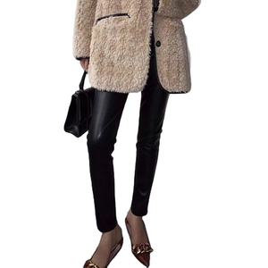 Pantalon en cuir véritable noir et blanc, pantalon en peau de mouton, classique, taille haute, skinny, leggings extensibles pour femmes, Pantalon Mujer - Product Image 3