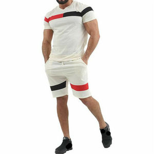 Thick Cotton Twinset Plain <b>Tshirt</b> Shorts Sports Tracksuit Custom Summer Men Tracksuit Set - Product Image 3