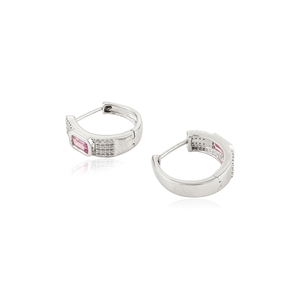 Boucles d'oreilles créoles pour femmes en saphir rose et diamants, design exquis et magnifique, pour les soirées, classiques, en or blanc 14 carats, fournisseur de bijoux - Product Image 6