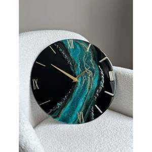 Luxury Single Face Teak Wood and Epoxy Resin <b>Wall</b> <b>Clock</b> High Night <b>Design</b> with Custom Logo for Home Decor Living Room Wedding - Product Image 1