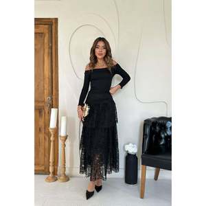 <b>Black</b> <b>Tiered</b> Lace <b>Skirt</b> - <b>Black</b> - Product Image 1