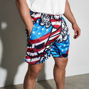 กางเกงขาสั้นฟิตเนสผู้ชาย สกรีนโลโก้ได้ตามต้องการ สไตล์ไฮสตรีท เอวยางยืด ใส่สบาย แห้งเร็ว ระบายอากาศดี บริการ OEM พิมพ์ลายทั้งตัว - Product Image 2