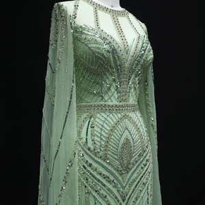 <span class=keywords><strong>Robe</strong></span> de soirée musulmane de luxe en vert <span class=keywords><strong>sauge</strong></span> avec cape, manches longues, <span class=keywords><strong>robe</strong></span> de mariée arabe de Dubaï pour femmes, robes de soirée Lsz042 - Product Image 4