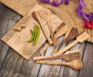 Ensemble d'ustensiles de cuisine en bois de manguier Cuillères de service de cuisine Spatules Ustensiles antiadhésifs durables et écologiques - Product Image 3