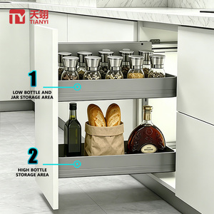 Organizador de Gabinete Extraíble de Aluminio Gris Mate Moderno, Estante para Especias de 2 Niveles Montado Lateralmente, Base Sólida, Cesta Deslizante para Almacenamiento de <span class=keywords><strong>Cocina</strong></span> - Product Image 3