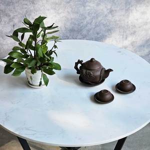 Modern 80x80x45cm Round Living Room <b>Table</b> Durable Stone Top and Iron Legs Convertible Design-<b>Coffee</b> <b>Table</b> with Style - Product Image 5
