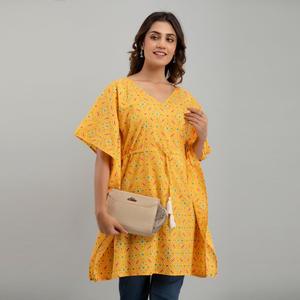 Yellow Bandhani Print Cotton Kaftan Dress Hand Drawn Pakistani Style Indian Salwar Kameez Stitched Clothing (SHKUP1231) - Product Image 6
