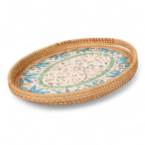 Plateau en rotin de qualité supérieure avec nacre, vente en gros, approvisionnement en vrac, vaisselle pour hôtels, restaurants, traiteurs, B2B - Product Image 1