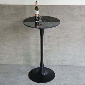 Contemporary Round Stone Top Bar <b>Table</b> with Iron Legs for Cafe Home Bar Events Home Use - Product Image 5