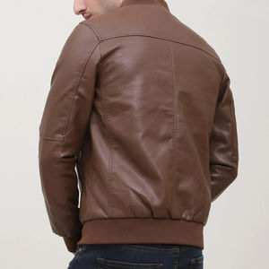 Veste en cuir PU personnalisable par le fabricant direct, marron, manches longues, style streetwear d'hiver, vêtements de neige, broderie marin - Product Image 4