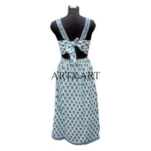 Robe décontractée pour femme en coton pur imprimé à la main en Inde, sans manches, longueur genou, technique d'impression numérique écologique - Product Image 2