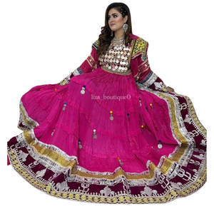 2024 conceptions personnalisées robes Vintage de Style afghan pour les femmes couleur rose à la main robe de mariée traditionnelle indienne et pakistanaise - Product Image 5