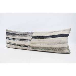 Gray Wool Kantha Patchwork <b>Pillow</b> 16x48 Inches Woven with Vintage Pattern Design - Product Image 4