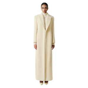 En stock manteau d'hiver pour femmes à manches longues manteau long en alpaga de qualité supérieure en tissu vêtements pour femmes grossiste en blanc - Product Image 1