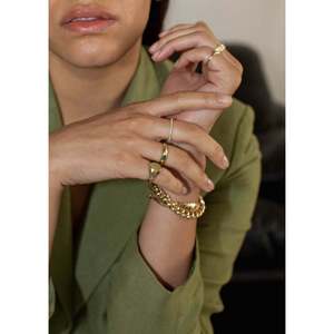 Natalie <b>Dome</b> <b>Ring</b> with Emerald 18K Gold and Rose Gold Plating Vintage Casual Geometric Style Bezel and Claw Setting - Product Image 5