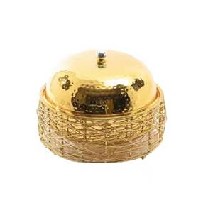 Hecho de cazuela de madera con tapa dorada, calentador de alimentos, plato para servir, decoración de mesa única, olla para servidor de alimentos - Product Image 2