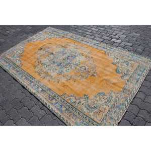 พรมตุรกีขนาดใหญ่ 5.2x8.3 ฟุต ลายพรางสีเหลืองวินเทจ - Product Image 2