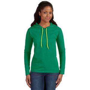 T-shirt à capuche à manches longues pour femme, coupe classique, en polyester/coton respirant, double aiguille, hiver - Product Image 1