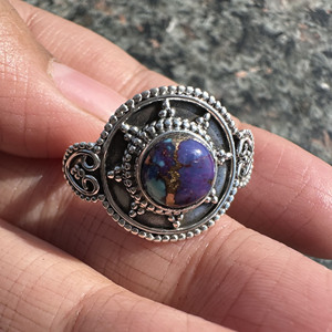 925 Sterling Silver Purple Copper <b>Turquoise</b> <b>Ring</b> Natural Composite Gemstone Jewelry Vintage Style Women's Silver <b>Ring</b> - Product Image 6
