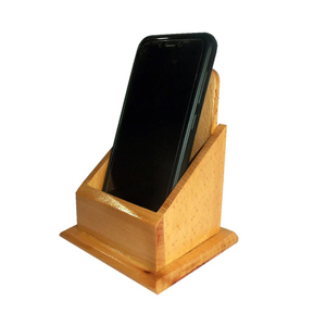 Beautiful and Designer Hand <b>Crafted</b> Brass Inlay Work Wood Mobile Stand, Mobile Stand for Desk, Natural Wooden - Product Image 3