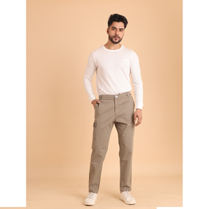 Pantalon cargo Midrise à six poches en sergé de coton pour hommes, en matériau extensible marron L, à porter toute la journée pour toutes les occasions - Product Image 1