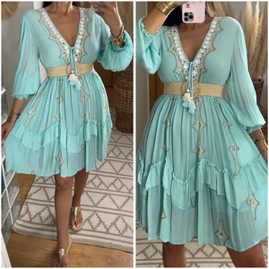 Robe maxi bohème pour femmes, couleur personnalisée, tunique brodée, franges, manches évasées, taille naturelle, écologique, plage, bohème - Product Image 4