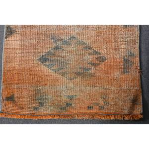 Tapis en Laine Turque Vintage de 2,4X10 pieds, Orange et Bleu, Tissage Plat, Design Patchwork pour Décorations de Salon - Product Image 4