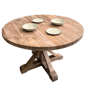 Mesa de comedor redonda de madera para 10 personas, mueble rústico de Casa de Campo francesa - Product Image 6