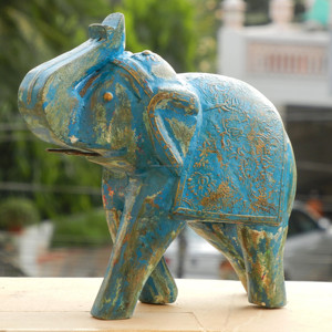 Figurine d'éléphant en laiton en bois vieilli fait à la main Statue Animal décor à la maison pour les anniversaires de table Pâques Diwali cadeaux - Product Image 2