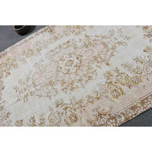 Tapis turc vintage classique Style Tabriz 5.5x8,9 pieds fait à la main en laine marron beige Patchwork motif Latex pour salon chambre - Product Image 5