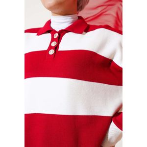 Túnica de punto abotonada con cuello de camisa roja - Product Image 3