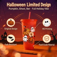 Gobelets en plastique scintillants de 24 oz pour Halloween, avec couvercle et paille, réutilisables pour café glacé, personnalisables avec logo, vente en gros usine