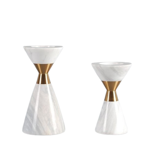 Gray Marble & <b>Gold</b> <b>Candle</b> Holder with Cylindrical Design and Lit White Pillar <b>Candles</b> Elegant Accent for Home & Hotels - Product Image 4