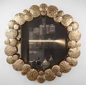 Espejo de pared redondo moderno con cuentas doradas, espejo de pared de Metal de lujo para baño, sala de estar, dormitorio, entrada y regalos - Product Image 1