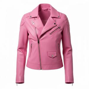 Chaqueta de Motociclista de Cuero Rosa Personalizada para Mujer, Precio de Fábrica al por Mayor, Estilo Motero Genuino, Chaqueta de Moda para Mujer - Product Image 2