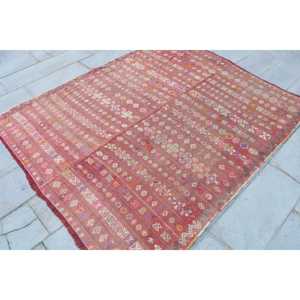 พรมตุรกี, พรมวินเทจขนาด 6.1x7.1 ฟุต, พรมขนสัตว์สีแดงขาวล้วน - Product Image 3