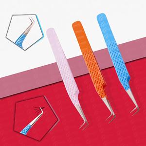 Pinzas de extensión de pestañas de acero inoxidable ligeras con logotipo personalizado, herramientas de belleza para pestañas faciales con puntas de fibra puntiagudas empaquetadas - Product Image 2