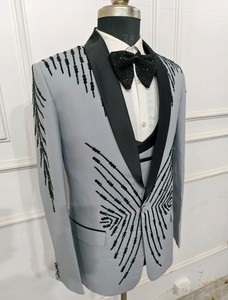 Costume de mariage gris 3 pièces pour homme en coton de première qualité brodé sur mesure Country Western Prom Party Cocktail Outfit - Product Image 5