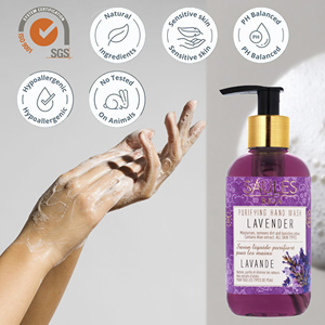 SAULES Savon liquide pour les mains à la glycérine et à la lavande, hydratant pour tous types de peau, 200 ml, certifié ISO9001, OEM/ODM, étiquette privée - Product Image 2