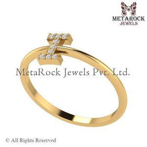 Bague en or jaune massif 14 carats I Initial Pave Diamond Jewelry Fait à la main A à Z Minimalist Letters Ring Gold Diamond Jewelry I Ring - Product Image 2