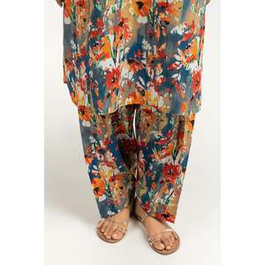 ชุดเซ็ตเสื้อผ้าลำลองสีน้ำเงินพิมพ์ลายสำหรับผู้หญิง ฤดูใบไม้ผลิ/ฤดูร้อน ชุดเครป 2 ชิ้น ไซส์ XS/XS - Product Image 5