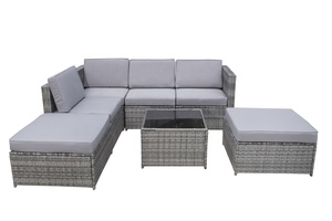 Modern Classic <b>Rattan</b> 7 PCS <b>Sofa</b> Set KD with Cushions Tempered Glass Table Garden Furniture Patio Courtyard Leisure Waterproof - Product Image 4