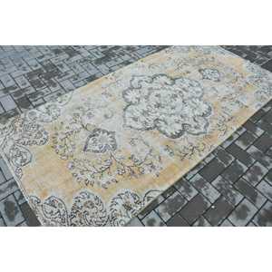 39.7x8 ft Vintage Turkish Rug, Oversize Rug, <b>Yellow</b> Gray Ombr <b>Wool</b> Rug - Product Image 2