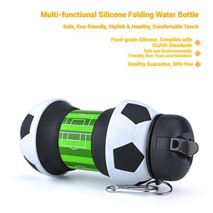 Botella de Agua Plegable de Silicona con Pajita Antiderrames, Diseño de Balón de Fútbol, para Niños, para Deportes al Aire Libre - Product Image 4