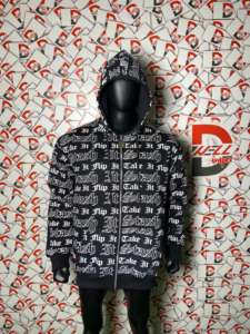 Sudaderas con capucha con cremallera unisex All-Over Screen Printed 100% algodón Blended Solid Pattern Hooded Collar Multi-Color Full Print - Product Image 6