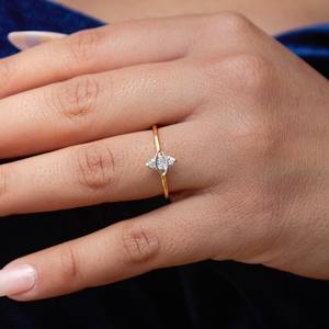 Bague en or jaune massif 18 carats avec diamant naturel taillé en marquise bijoux en or massif pour cadeau d'anniversaire - Product Image 1